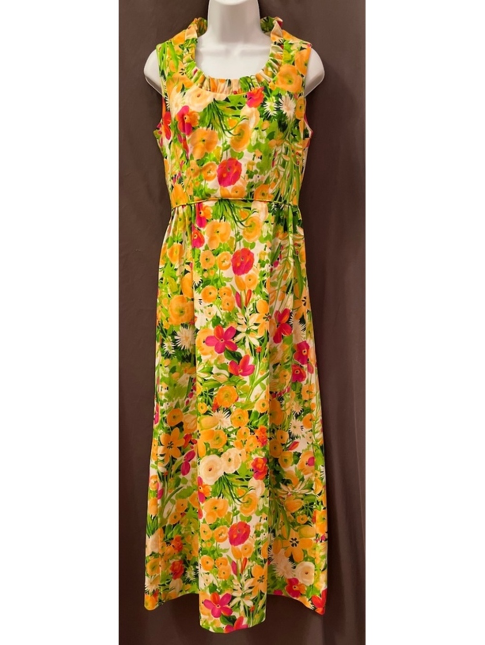 VTG 70s SWIRL Psychedelic Flower Power Watercolor Maxi Hostess Prom Dress SZ 12